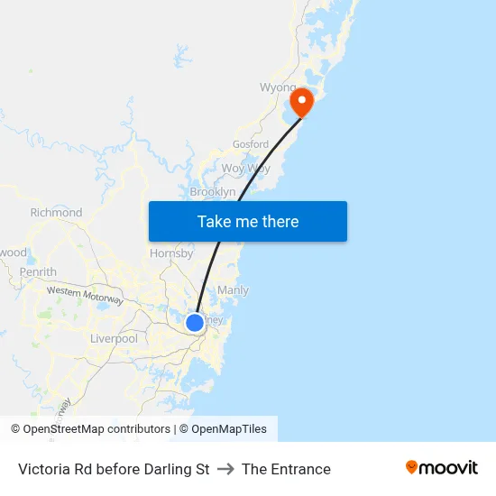 Victoria Rd before Darling St to The Entrance map