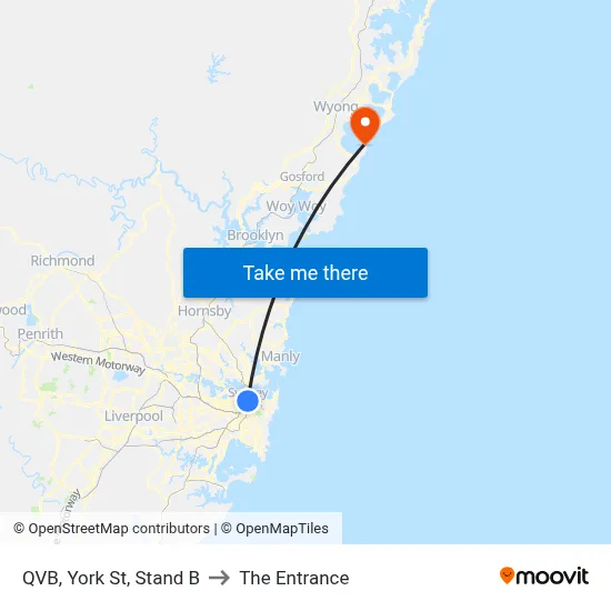 QVB, York St, Stand B to The Entrance map