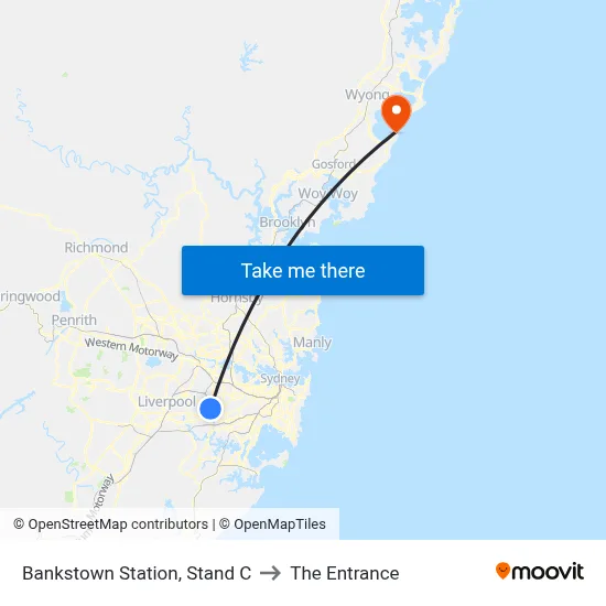 Bankstown Station, Stand C to The Entrance map