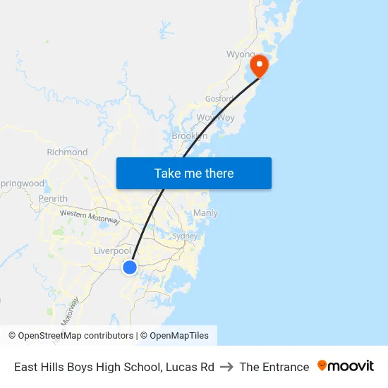 East Hills Boys High School, Lucas Rd to The Entrance map