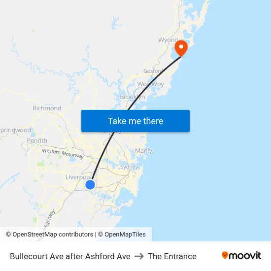 Bullecourt Ave after Ashford Ave to The Entrance map
