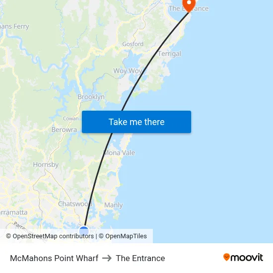 McMahons Point Wharf to The Entrance map