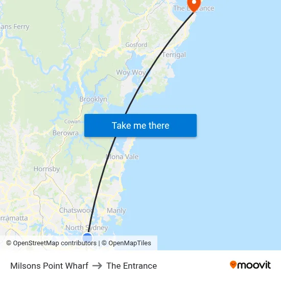 Milsons Point Wharf to The Entrance map