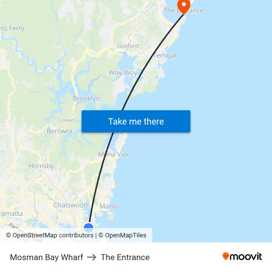 Mosman Bay Wharf to The Entrance map