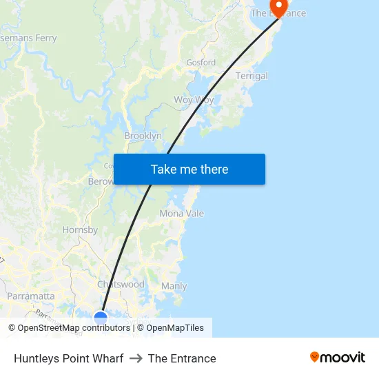 Huntleys Point Wharf to The Entrance map