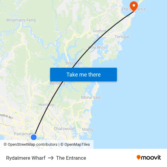 Rydalmere Wharf to The Entrance map