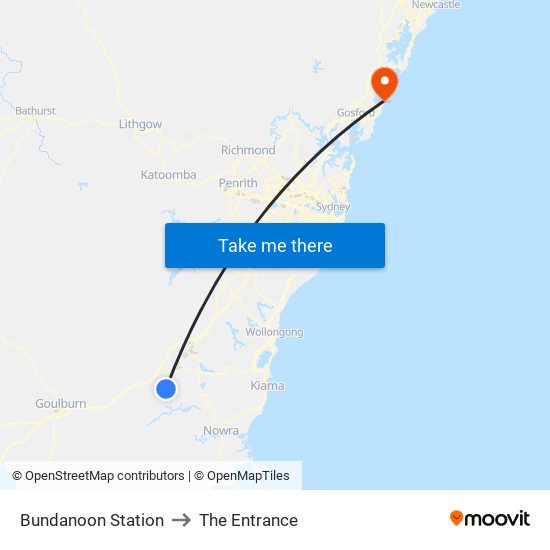 Bundanoon Station to The Entrance map