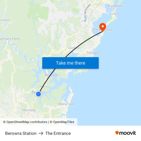 Berowra Station to The Entrance map