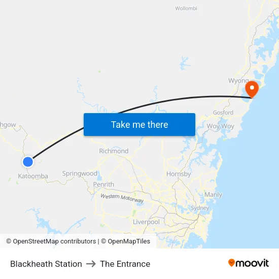 Blackheath Station to The Entrance map