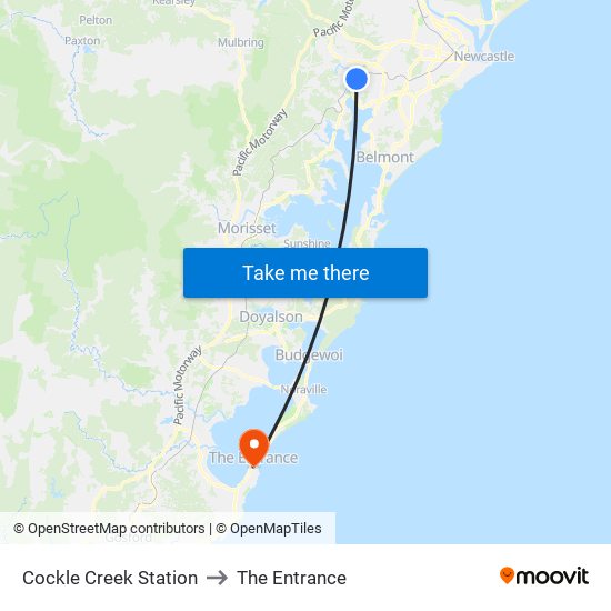 Cockle Creek Station to The Entrance map