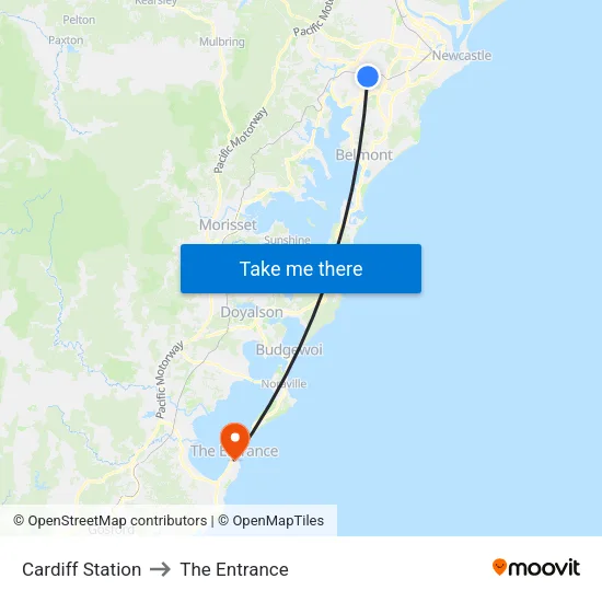Cardiff Station to The Entrance map