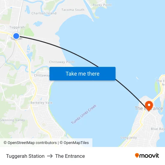 Tuggerah Station to The Entrance map