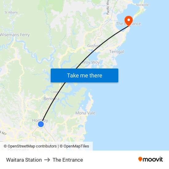 Waitara Station to The Entrance map