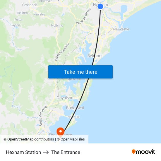 Hexham Station to The Entrance map