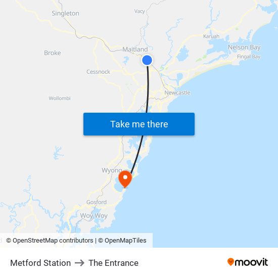 Metford Station to The Entrance map
