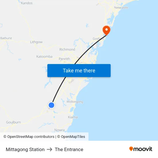 Mittagong Station to The Entrance map
