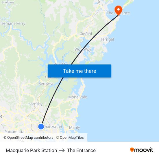 Macquarie Park Station to The Entrance map