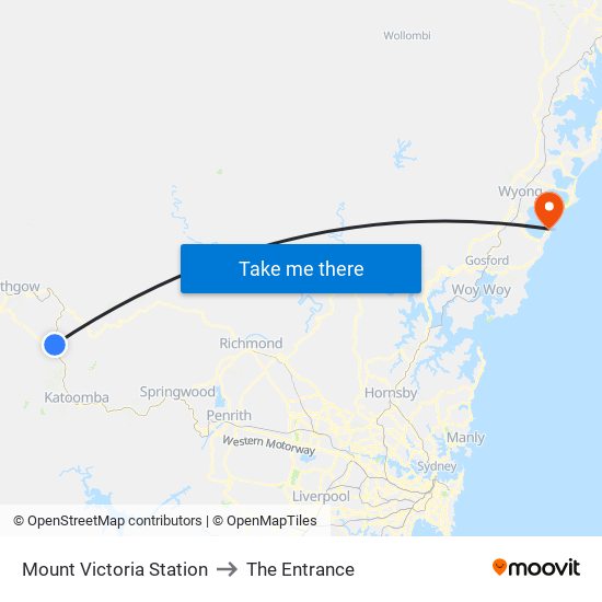 Mount Victoria Station to The Entrance map