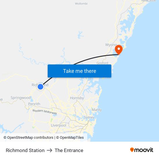 Richmond Station to The Entrance map