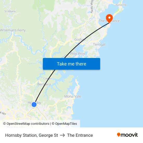Hornsby Station, George St to The Entrance map