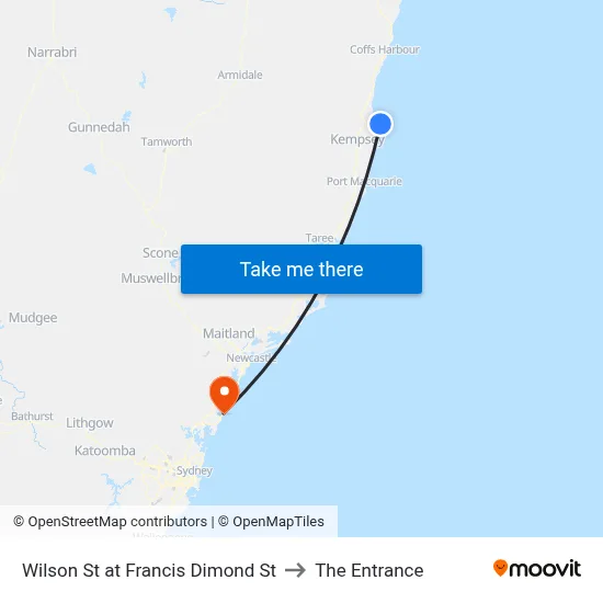 Wilson St at Francis Dimond St to The Entrance map