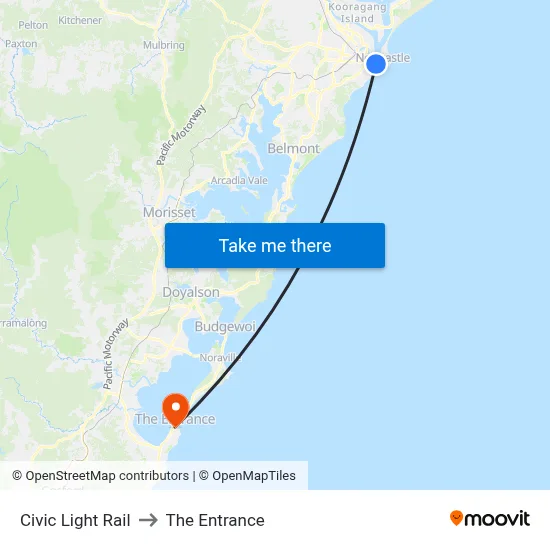 Civic Light Rail to The Entrance map