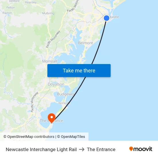 Newcastle Interchange Light Rail to The Entrance map