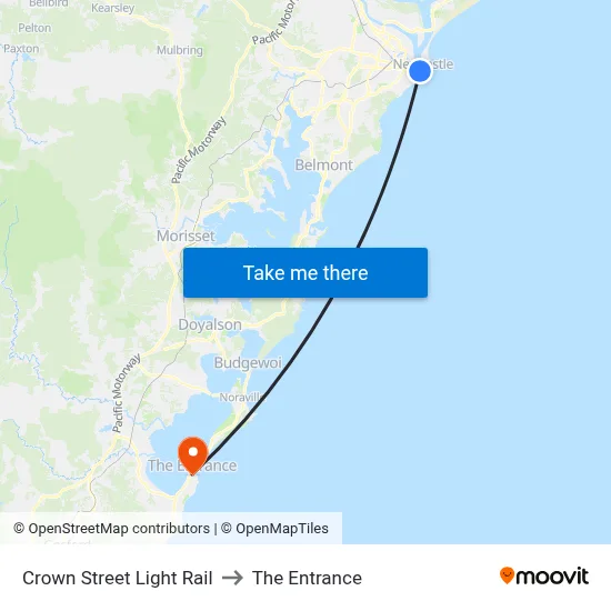 Crown Street Light Rail to The Entrance map