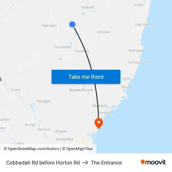 Cobbadah Rd before Horton Rd to The Entrance map