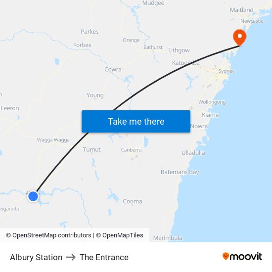 Albury Station to The Entrance map