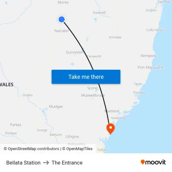 Bellata Station to The Entrance map