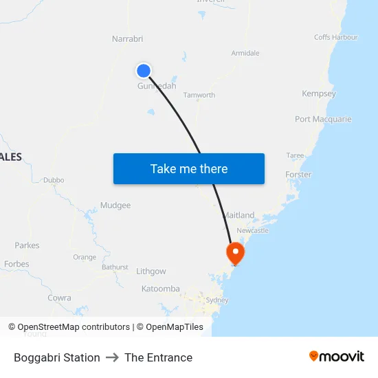 Boggabri Station to The Entrance map