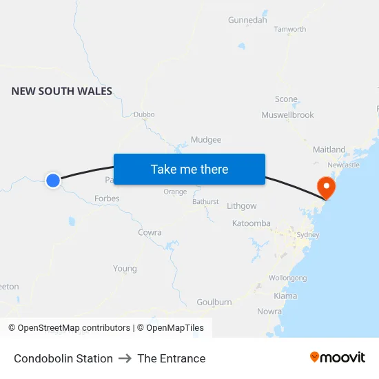 Condobolin Station to The Entrance map