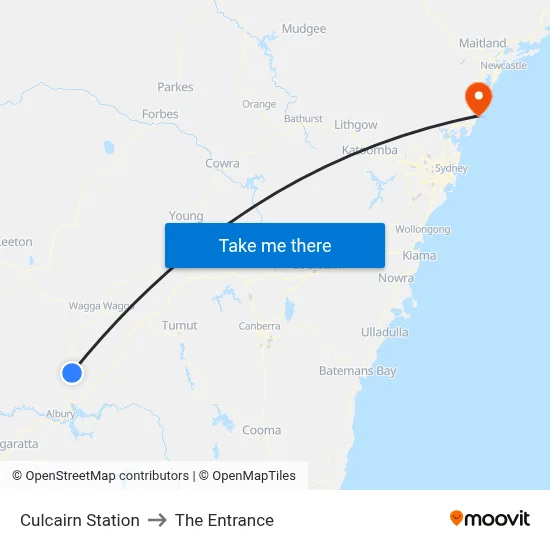 Culcairn Station to The Entrance map