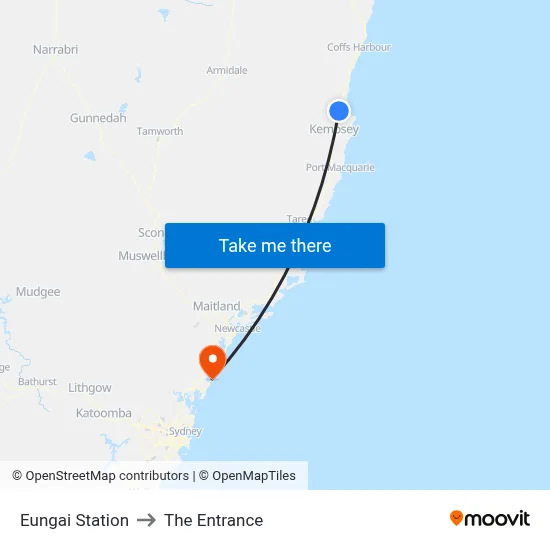 Eungai Station to The Entrance map