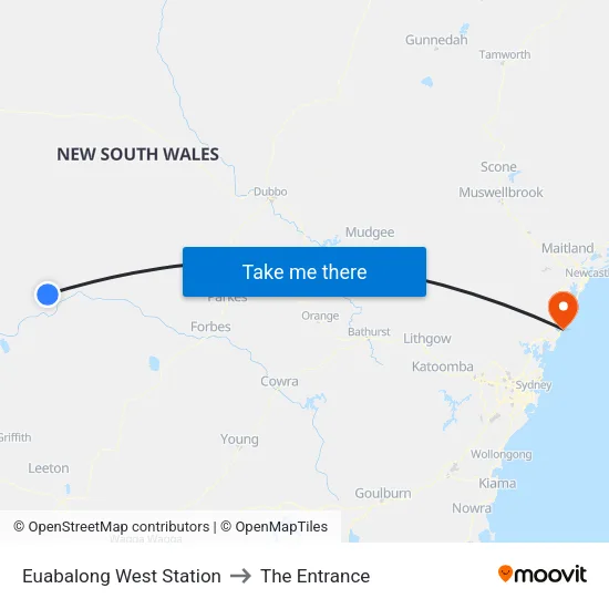 Euabalong West Station to The Entrance map