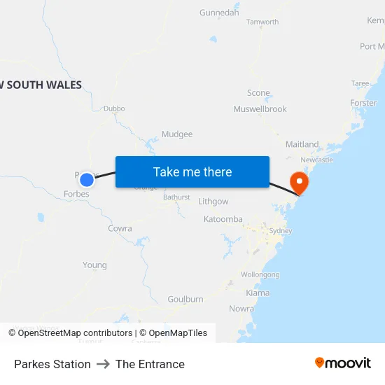Parkes Station to The Entrance map