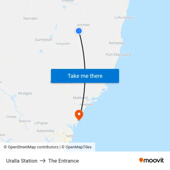 Uralla Station to The Entrance map