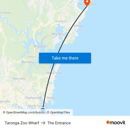 Taronga Zoo Wharf to The Entrance map