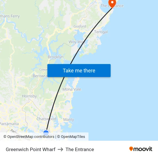 Greenwich Point Wharf to The Entrance map