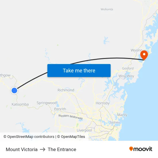Mount Victoria to The Entrance map