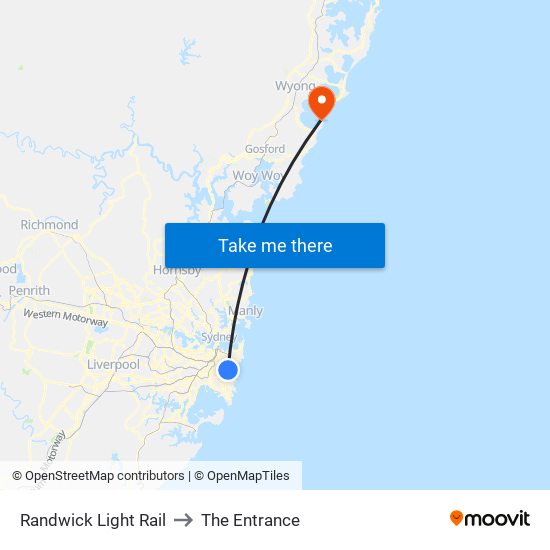 Randwick Light Rail to The Entrance map