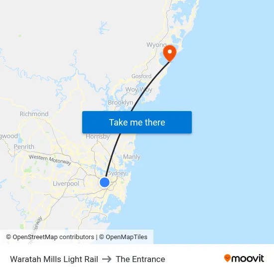 Waratah Mills Light Rail to The Entrance map
