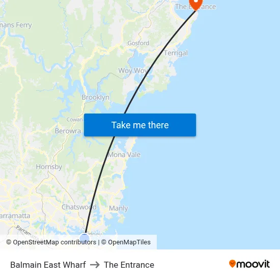 Balmain East Wharf to The Entrance map
