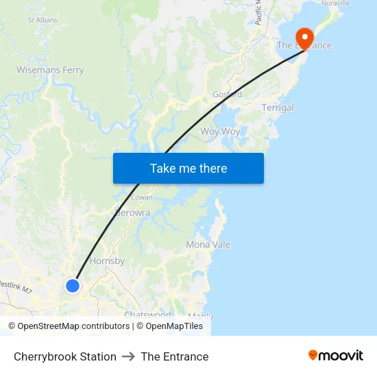 Cherrybrook Station to The Entrance map