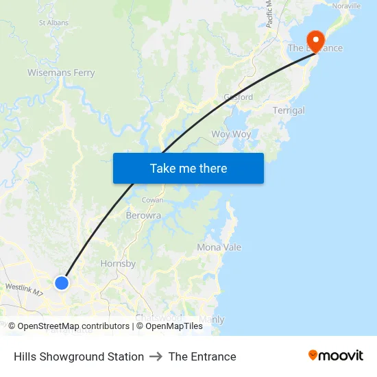 Hills Showground Station to The Entrance map