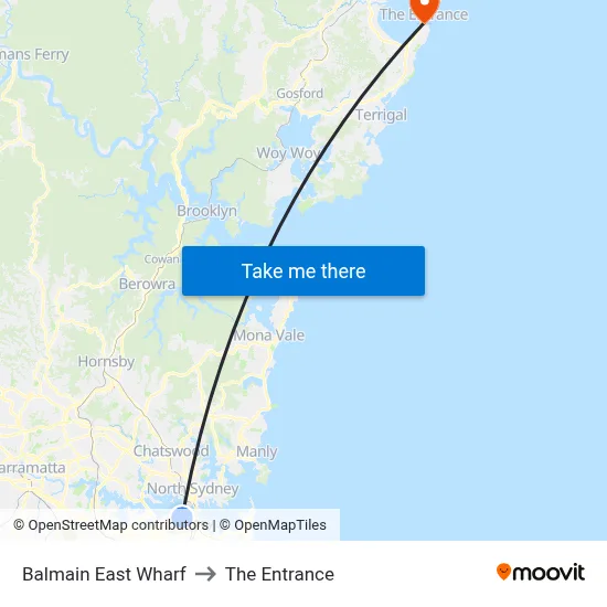 Balmain East Wharf to The Entrance map