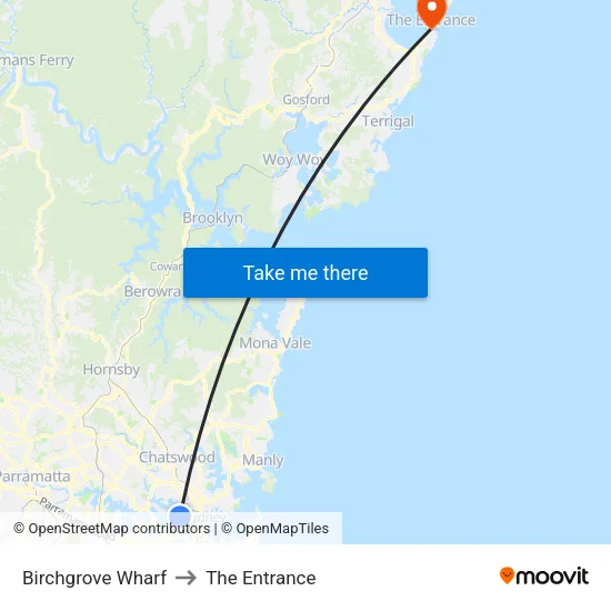 Birchgrove Wharf to The Entrance map