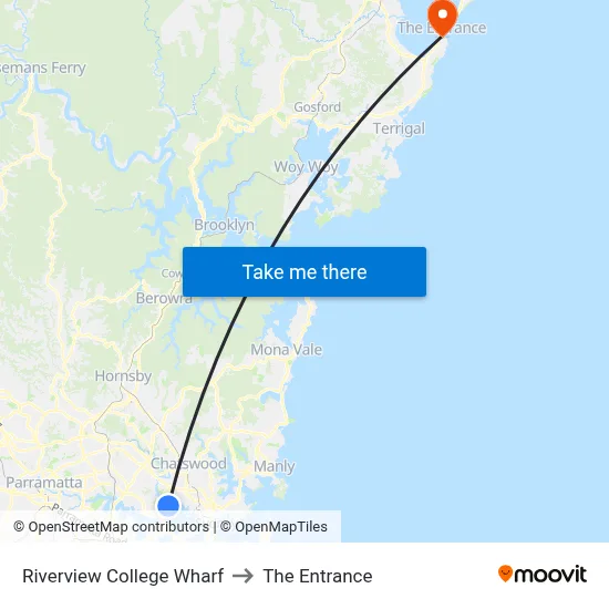 Riverview College Wharf to The Entrance map