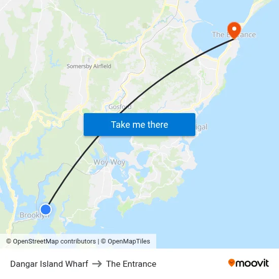 Dangar Island Wharf to The Entrance map